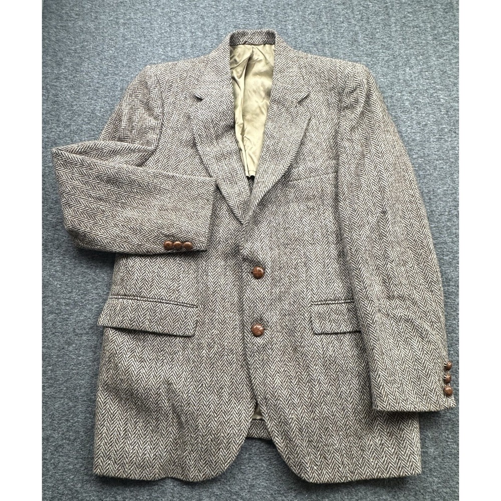 Stafford Harris Tweed Wool Herringbone Blazer Sport Coat Mens Sz 42R Brown *READ